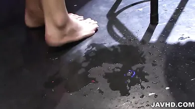 Astounding Japanese girl Kyoko got a shaved pussy masturbation