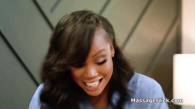Big tit tribbing with busty ebony masseuse