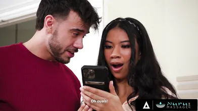 NURU MASSAGE - Cute Ebony Ameena Green Gives Her First NURU And It's VERY Naughty FRENCH SUBTITLES - Petite Deepthroat