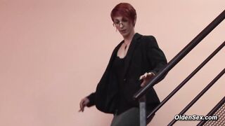 French business mature lady Katy Morlait fucked in her pussy in the storage room