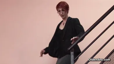 French business mature lady Katy Morlait fucked in her pussy in the storage room