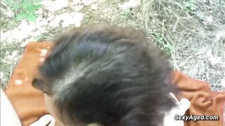 Hairy granny Franca fucking in the woods in the middle of the day