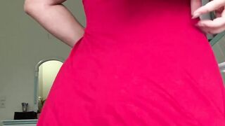 Hot wife in red dress spanking and grabbing her ass