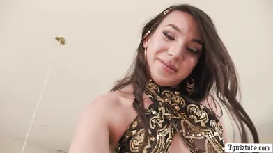Petite Tgirl brunette gets ass banged by big dick
