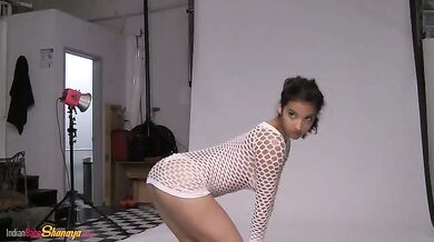 Indian Porn Star Shanaya White Fishnet Striptease