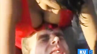 2 Indian girls with white guy in beach have fun blowjob..