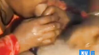 2 Indian girls with white guy in beach have fun blowjob..