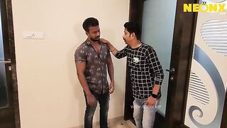 Indian milf sucks on two hard cocks in hot blowjob threesome