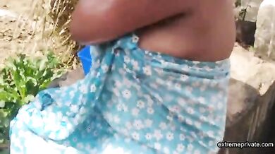 Busty Indian stepmom soaping outdoors