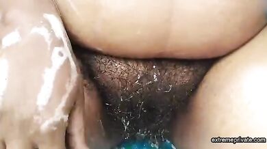 Busty Indian stepmom soaping outdoors