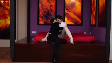 Horny Milf blows her young toyboy and gets fucked in her hairy pussy