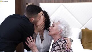 Horny grandma and kinky young couple in naughty threesome
