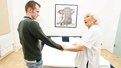 Grandma gets her hairy pussy thumped by young toyboy
