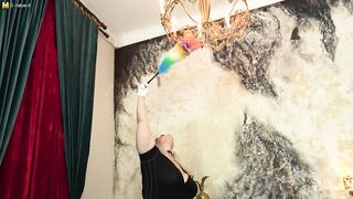 Curvy big breasted BBW housemaid playing with something she found