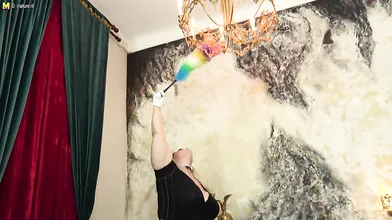 Curvy big breasted BBW housemaid playing with something she found