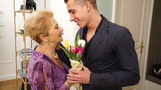 Naughty granny gets a visit from her toy boy