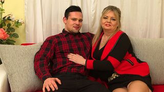 Hairy mature BBW fooling around with her toy boy