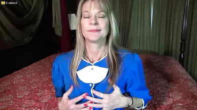 Naughty American housewife playing in bed with her pussy