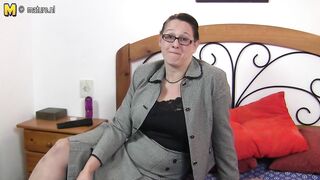 Hairy mature British lady getting wet and wild