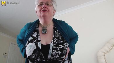 Big breasted British granny playing with herself