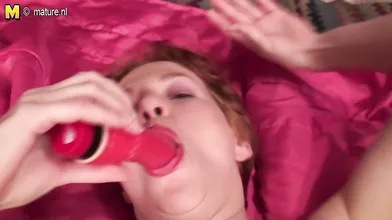 Naughty American housewife getting dirty on her bed