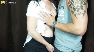 Hairy British housewife sucking and fucking