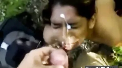 Indian girl gets a facial outdoors