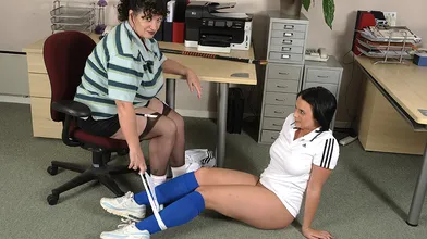 Big titted mom teasing her naughty teen pupil