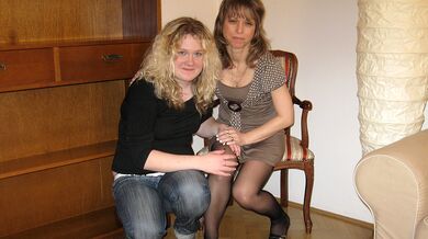 Naughty blonde babe doing a mature lesbian
