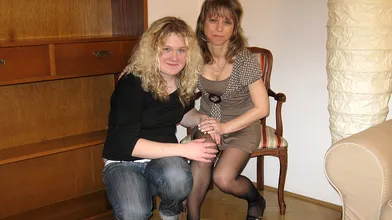 Naughty blonde babe doing a mature lesbian