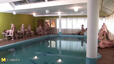 Eight mature women get eight hard cocks to munch on