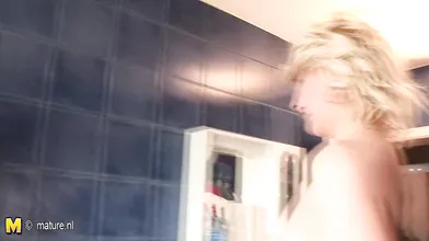 this hot babe munches on two old pussies