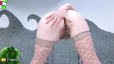 Hairy mature slut getting wet by her toy