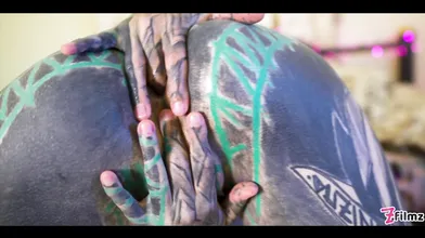 TATTOO girl masturbating, fingering her pussy and ass