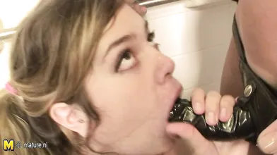 Hairy teen doing a muscled mature slut