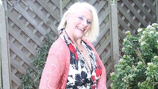 Naughty British housewife playing in the garden