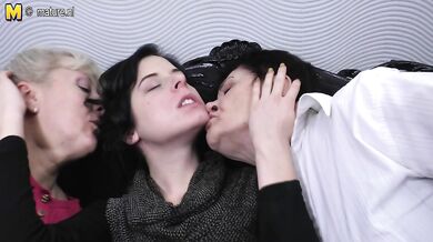 Two mature lesbians pleasing a hot young lesbian babe