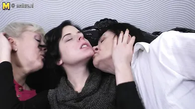 Two mature lesbians pleasing a hot young lesbian babe