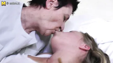 Hot babe having fun with her older lesbian lover