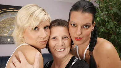 Three naughty old and young lesbians do it on the couch