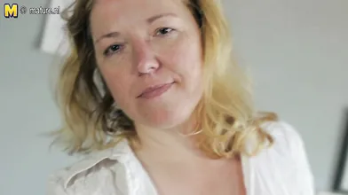 Horny blonde mama sucking cock