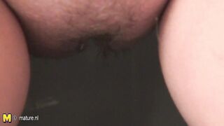 Chubby blonde housewife getting wet