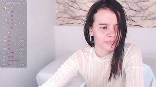 Busty curly brunette with big boobs fucks on couch