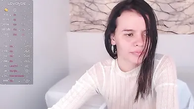 Busty curly brunette with big boobs fucks on couch