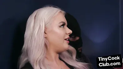 Lingerie beauty mocking small cock loser