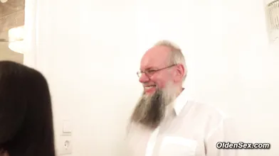 Old man Attila The Hun fucks small tits skinny brunette babe Lullu Gun