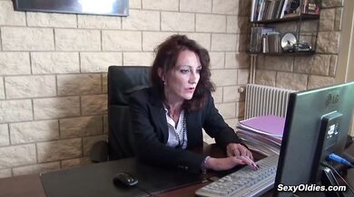 MILF secretary Lyna Cypher rough fucked and fisted on the desk in the office