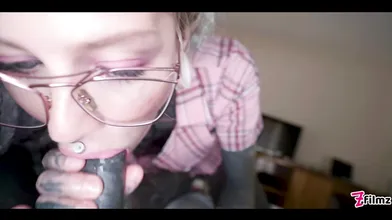 Nerdy TATTOO teen in glasses POV rough ANAL fuck