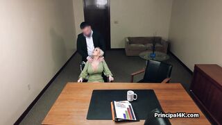 Throating and titty fucking housewife in the principals office