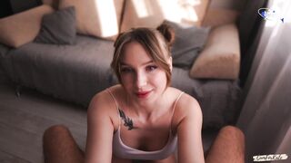 Slim, inked step-sister with real eagerness for blowjobs and cum facials - jaw-d